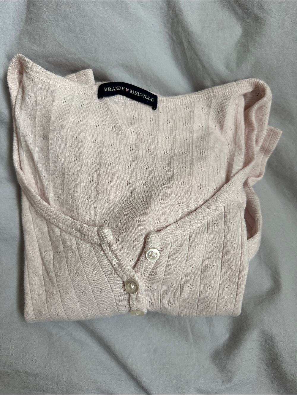 Brandy Melville Light Pink Eyelet Button-Front Knit Top